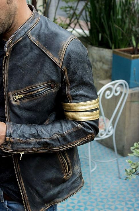 Mens Real Leather Biker Cafe Racer Vintage Motorcycle Distressed Black Genuine Leather Jacket