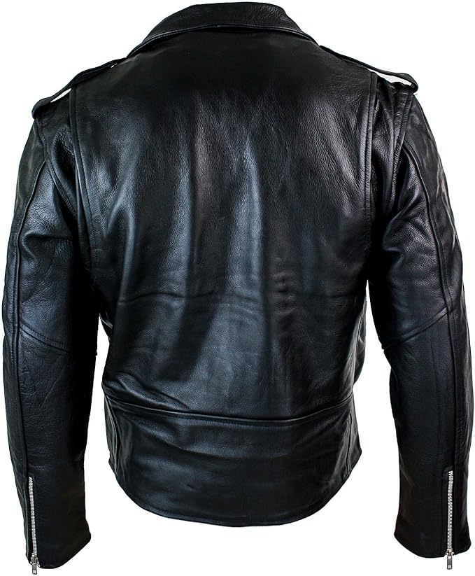 Mens Cow Hide Original Cross Zip Brando Biker Motorcycle Real Leather Jacket