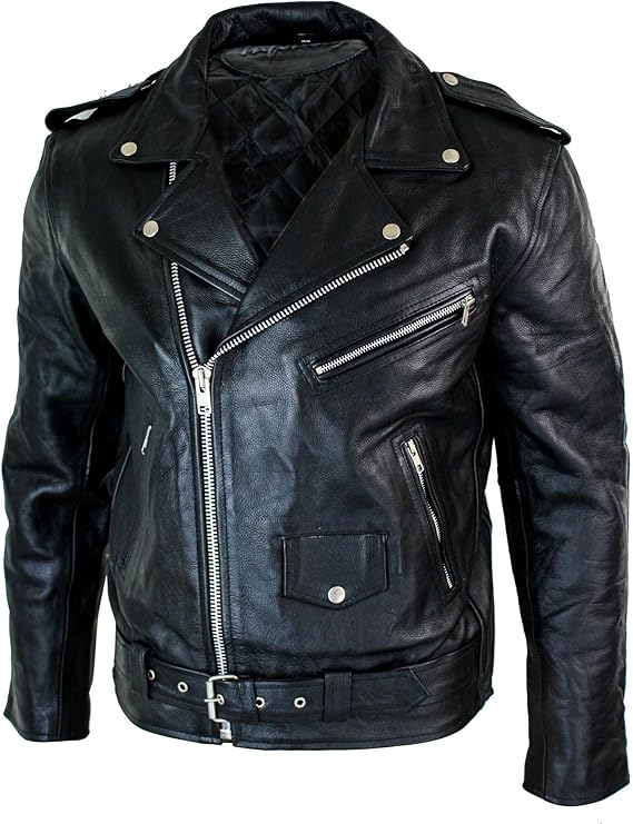 Mens Cow Hide Original Cross Zip Brando Biker Motorcycle Real Leather Jacket